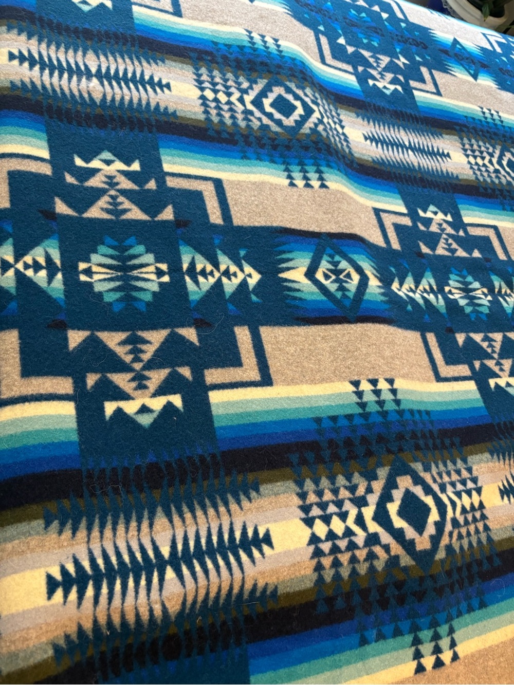 Pendleton Teal and Navy Wool Labeled Throw